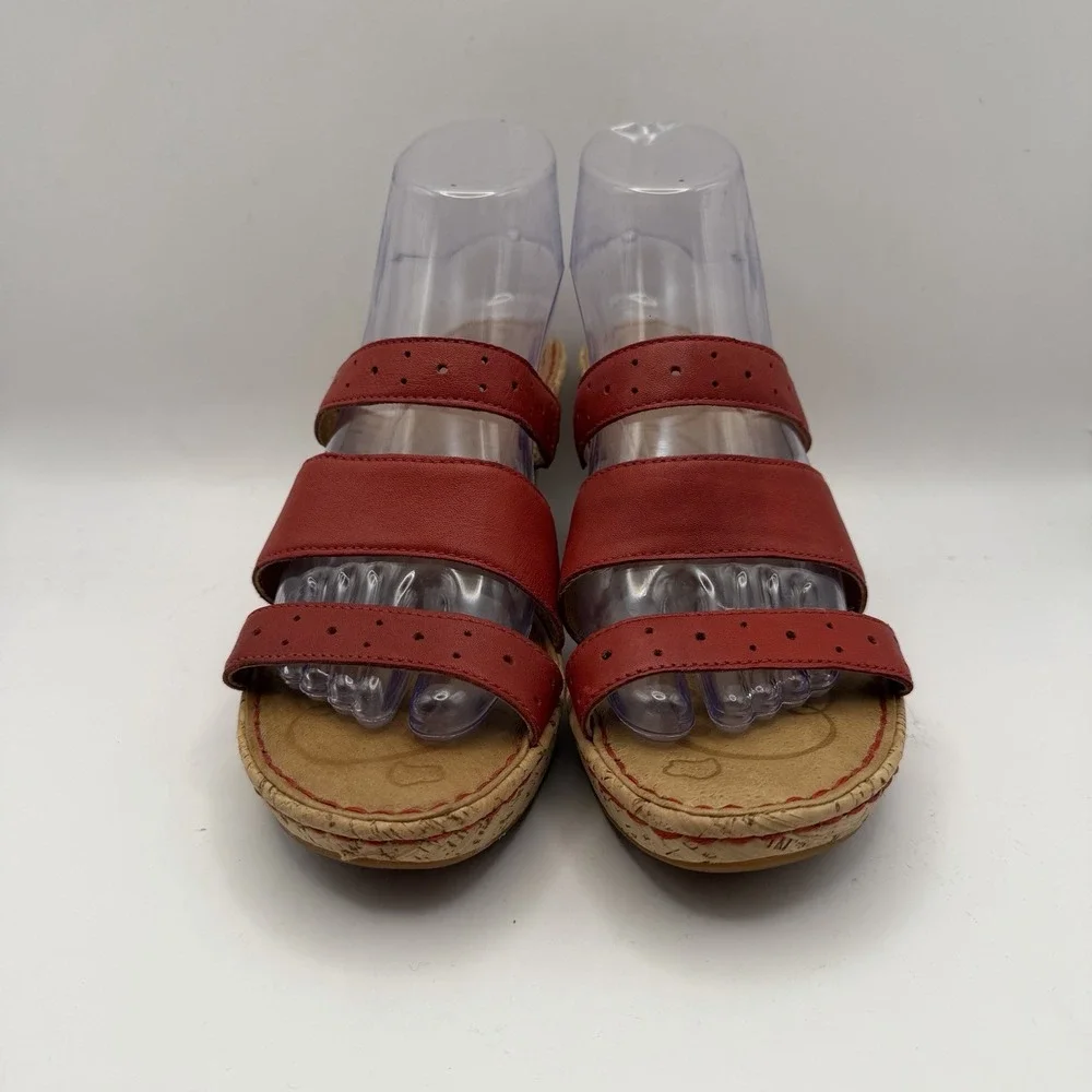 Born Women's Sandal Red Leather US Sz 8 Wedge Slip On Casual Comfort Shoes